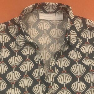 MARTHA STEWART LS 100% Linen Shell Print Shirt